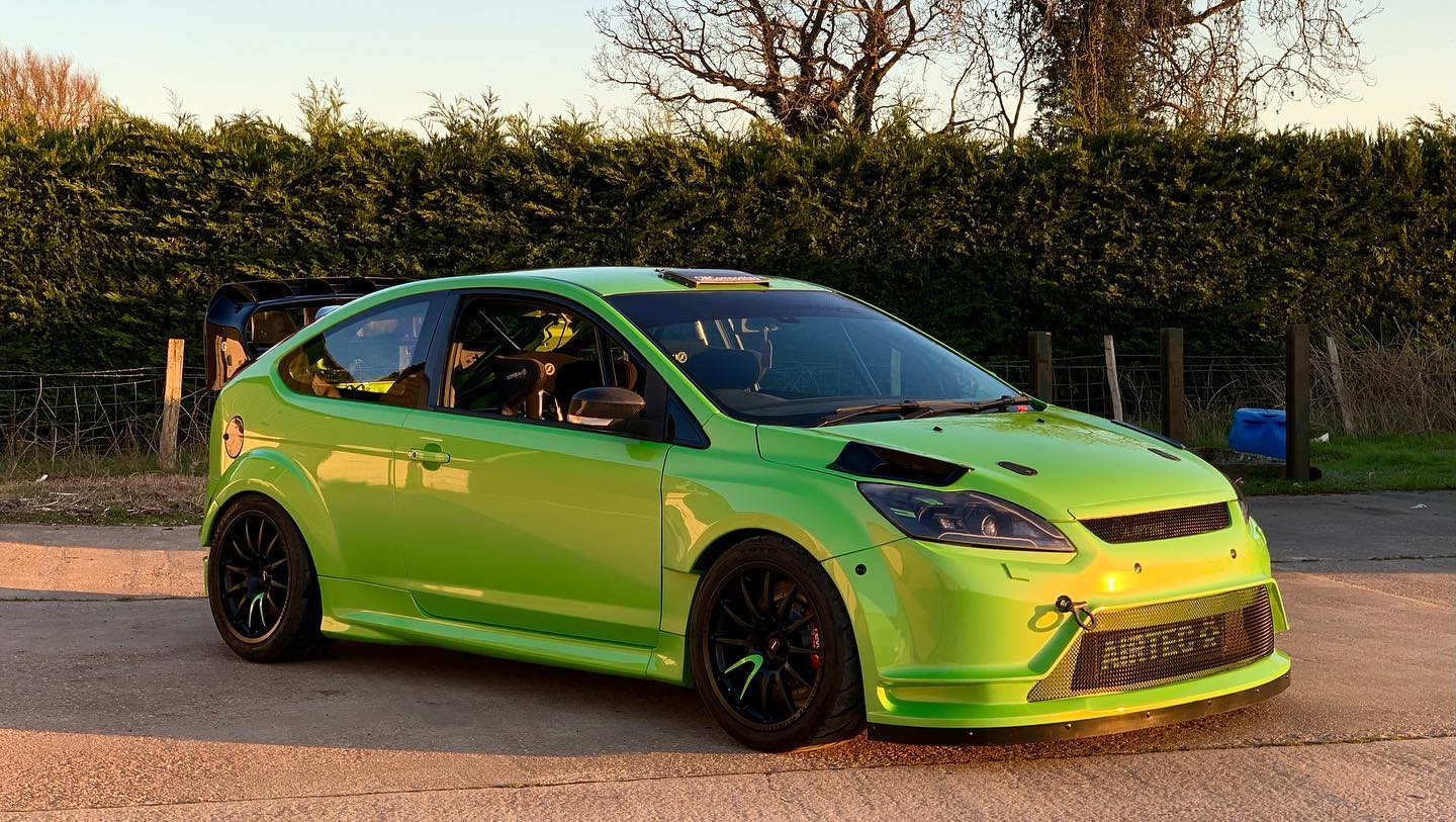Ultimate Green Mk2 Ford Focus RS with WRC Bodykit at BRC Performance in Ashford Kent