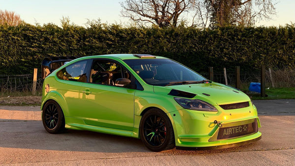 Ultimate Green Mk2 Ford Focus RS with WRC Bodykit at BRC Performance in Ashford Kent